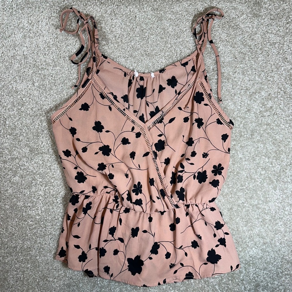 Sienna Sky Pink Floral Tie-Strap Camisole with Black Print
